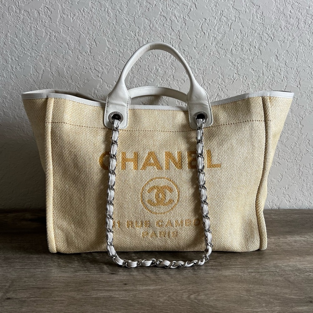 Chanel Woven Straw Raffia Medium Deauville Tote Beige - Picture 1 of 16